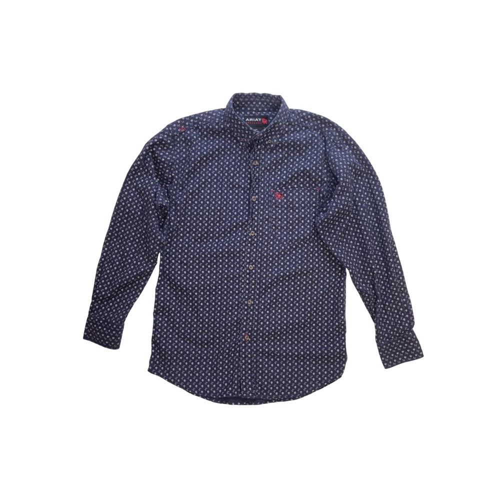 ARIAT FR Work Shirt Mens Small Blue Skull Crossbones Flame Resistant CAT 2 LS